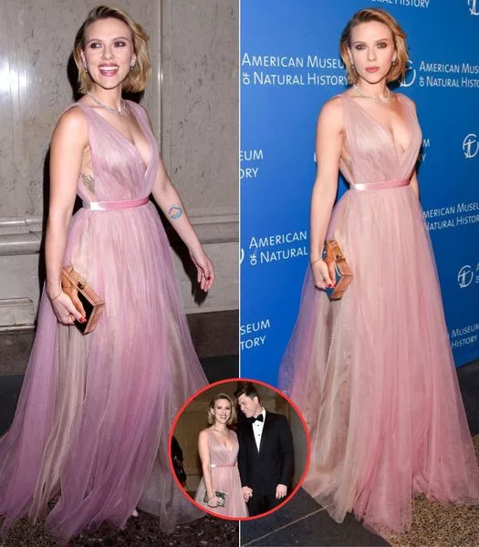 “Scarlett Johansson Reveals Intricate Back Tattoo in Stunning Gown alongside Funnyman Spouse Colin Jost on the Red Carpet”